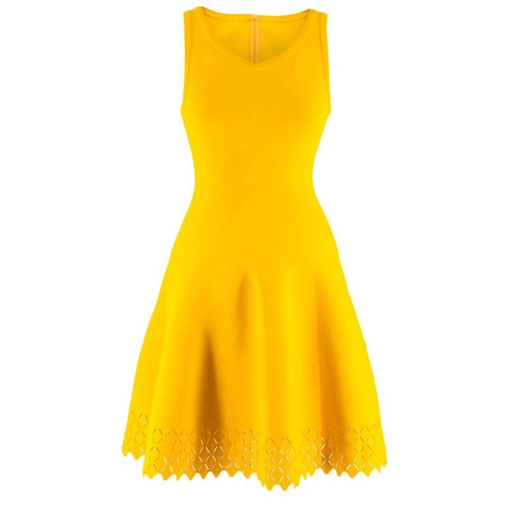 Alaia Sleeveless knit yellow fit & flare dress